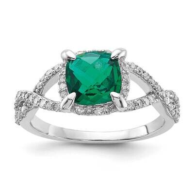 Sterling Silver Created Emerald and Diamond Ring RLS6491/CREM-SSBS45