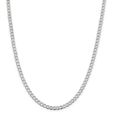 4.5mm Semi-Solid Flat Curb Chain 22 Inch Sterling Silver QLFB100-22, MPN: QLFB100-22,