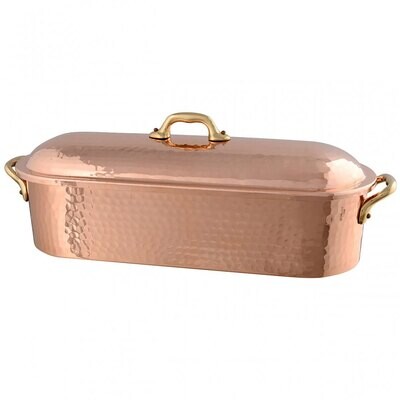Mauviel Trut Kettlewith Grid And Lid. Hammeredcopper with Bronze Handles 218440