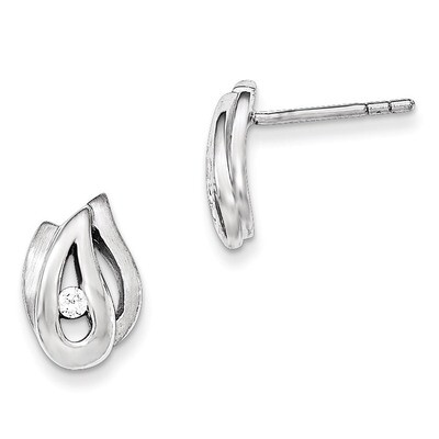 Polished and Brushed CZ Post Earrings Sterling Silver QE12217