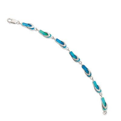 7 Inch 7in Created Blue Opal Inlay Sandal Bracelet Sterling Silver QG3113-7, MPN: QG3113-7, 1911012…