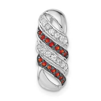 CZ &amp; Red Glass Stone Slide Pendant Sterling Silver Polished QP4204, MPN: QP4204,