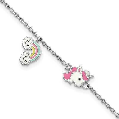 Enamel Unicorn/Rainbow 5.75 Inch Plus 1 Inch Ext. Bra Sterling Silver Rhodium-plated QG6219-5.75, M…