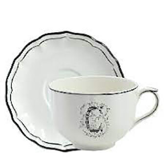 Gien Filet Midnight Monogram Jumbo Cup &amp; Saucer P 20291PJP26, MPN: 20291PJP26, 840769087252
