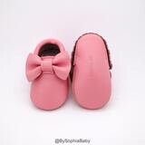 Baby Moccasins Baby Light Pink Bow Moccasins Baby Leather Shoes Genuine Leather Moccs Toddler Mocca…