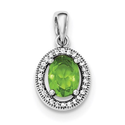 Light Green &amp; White CZ Diamond Oval Pendant Sterling Silver Rhodium-plated QP4247, MPN: QP4247, 883…