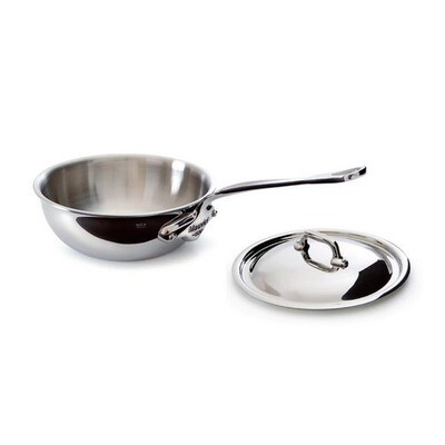 Mauviel M&#39;Cook Curved Splayed Saute Pan W Lid 24cm 9.5 Inch 3.2 Qt.