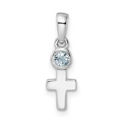 Aquamarine Cross Pendant Sterling Silver Rhodium-Plated Polished QBPD33MAR, MPN: QBPD33MAR,