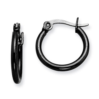 Black IP plated 15.5mm Hoop Earrings - Stainless Steel SRE564 by Chisel, MPN: SRE564, 883957579979
