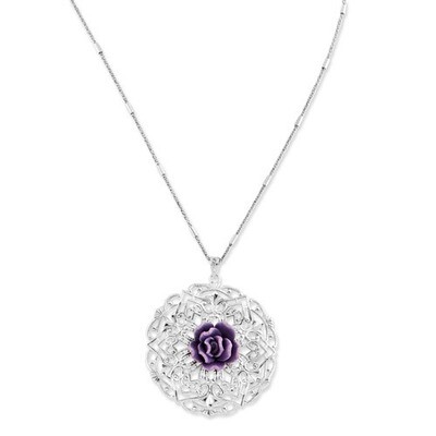 Rhodium Plating Resin Rose 18 Inch Necklace Sterling Silver J261676180