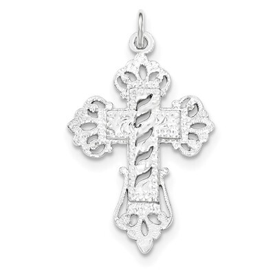 Polished &amp; Textured Designed Edges Cross Pendant Sterling Silver QC8223