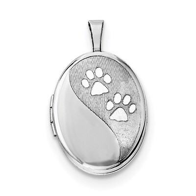 Oval Satin &amp; Polished Paw Prints Locket Sterling Silver Rhodium-plated QLS716, MPN: QLS716, 1911013…