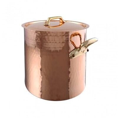 Mauviel M&#39;Tradition Hammered Copper Stockpotwith Lid And Bronze Handles Tin Inside 24cm 214824