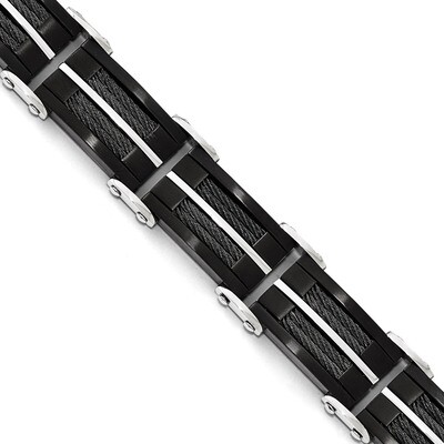 Brushed &amp; Polished Wire Black IP-plated Bracelet - Stainless Steel SRB1653-8.75 by Chisel, MPN: SRB…