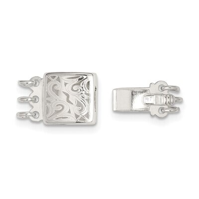 7.8mm Square Scroll Design 3-Strand Pearl Clasp Sterling Silver SS4827, MPN: SS4827,