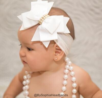 Baby Headband Headwrap White Baby Headband White Baby Pearl Headband Baby Big Bow Headband Baptism …
