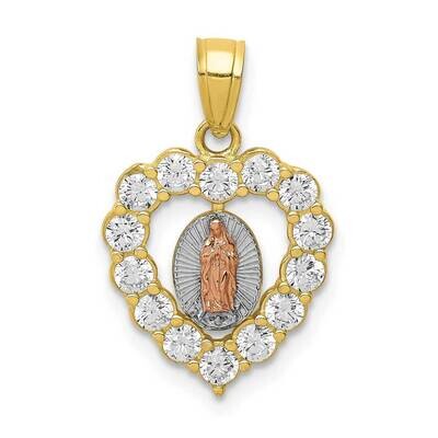 White Rhodium CZ Diamond Guadalupe in Heart Pendant 10k Two-tone Gold 10C1447, MPN: 10C1447, 883957…