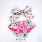 Pink Floral Ruffle Back Bloomers and Headband Baby Flower Headband Floral Baby Bloomers Baby Summer…