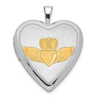 20mm Gold-Tone Brushed &amp; Polished Diamond-cut Claddagh Heart Locket Sterling Silver QLS900, MPN: QL…