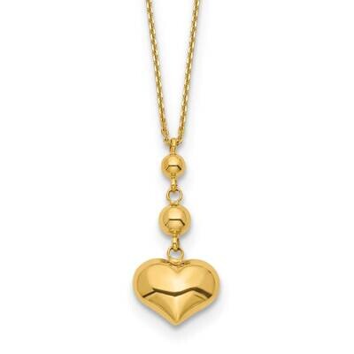 Heart with Bead with 2 In Extender Necklace 16 Inch 14k Gold SF2872-16, MPN: SF2872-16, 716838359684