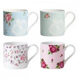 Royal Albert New Country Roses Mixed Patterns Mugs Set of 4 Ncr Pink, Polka Blue, Polka Rose &amp; Rose…