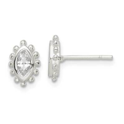 Beaded Edge Marquise CZ Diamond Post Earrings Sterling Silver QE16126, MPN: QE16126, 196904150801