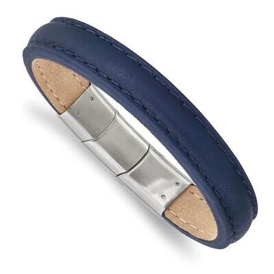 Blue Leather with .5 Inch Extender 7.75 Inch Bracelet Stainless Steel Polished SRB2984-7.75, MPN: S…