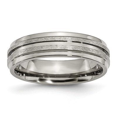 Grooved Ridged Edge 6mm Satin and Polished Band Titanium TB56-11