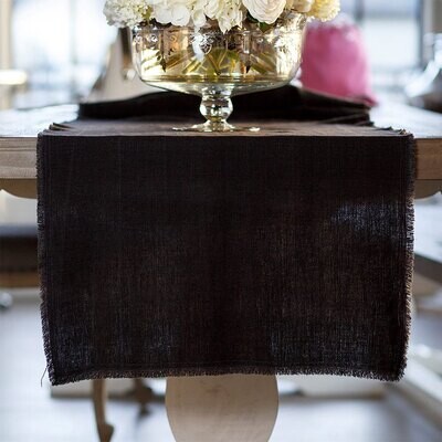 Crown Provence Linen Runner with Fringe 90 Inch Wide Black R593