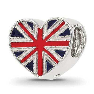 United Kingdom Enamel Flag Heart Shaped Bead Sterling Silver QRS4347, MPN: QRS4347,