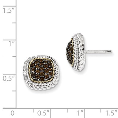 Smokey Quartz Post Earrings Sterling Silver &amp; 14k Gold with Black Rhodium QTC959, MPN: QTC959, 8839…