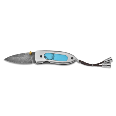 Compressed Turquoise Handle Knife Damascus Steel 256 Layer Folding Blade by Jere, MPN: KN3601, 1911…