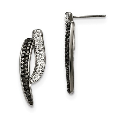 Black and Clear Crystal Post Earrings Stainless Steel Polished SRE966 by Chisel, MPN: SRE966, 19110…