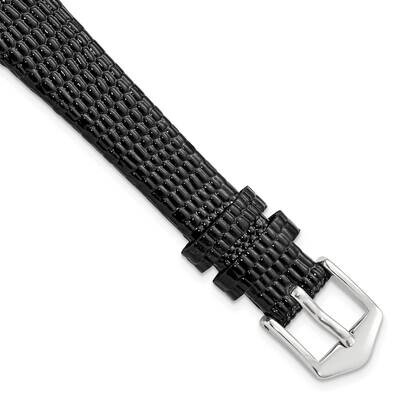 Gold-tone 13mm Black Flat Lizard Grain Calfskin with Buckl Watch Band Silver-tone BAW544-13, MPN: B…