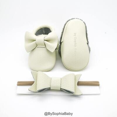 Baby Moccasins Baby Ivory Bow Moccasins Baby Leather Shoes Genuine Leather Moccs Toddler Moccasins …