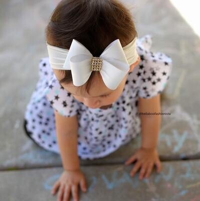 Baby Headband Headwrap Ivory Big Bow Headband Ivory Baby Headband Nylon Headband Girls Headband Fir…