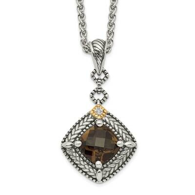Accent Smoky Quartz &amp; Diamond Dangle Necklace Sterling Silver with 14k Gold QTC1674, MPN: QTC1674, …