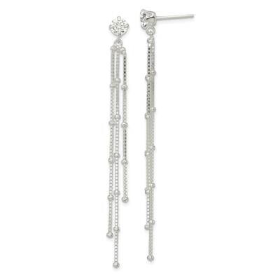 CZ Diamond Beaded Chain Dangle Post Earrings Sterling Silver Polished QE16238, MPN: QE16238, 196904…