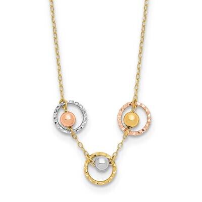 Polished Diamond-Cut 3 Circle Beads Necklace 18 Inch 14k Tri-Color Gold SF2916-18, MPN: SF2916-18, …