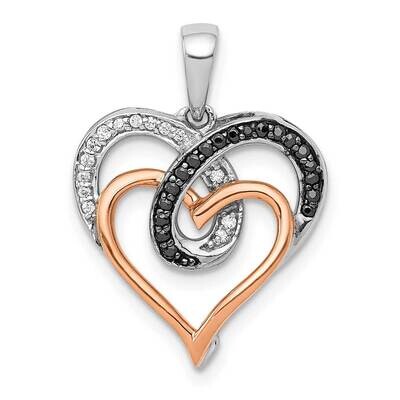 Rose Gold Polished White Black Diamond Hearts Pendant 14k White Gold PM4900-010-WRA, MPN: PM4900-01…