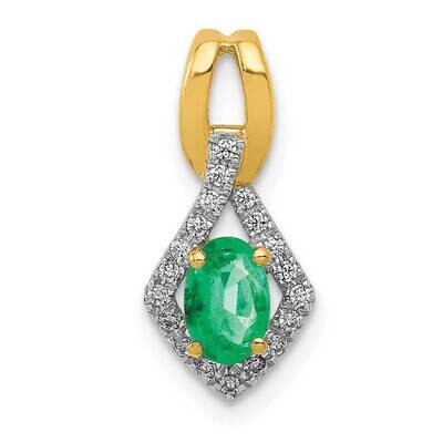 Fancy Diamond &amp; Oval Emerald Pendant 14k Gold PM5266-EM-010-YA, MPN: PM5266-EM-010-YA, 883957421353