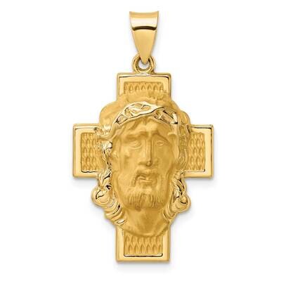 Satin Hollow Jesus Face Cross Pendant 14k Gold Polished XR1887, MPN: XR1887, 196904091364