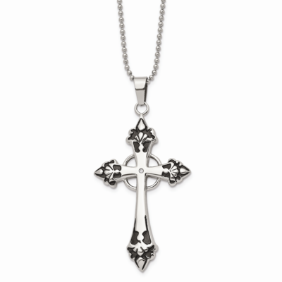 Enamel &amp; Diamond Cross Pendant Necklace Stainless Steel SRN511-24 by Chisel, MPN: SRN511-24, 886774…