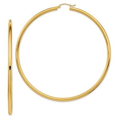 14K Polished 3X80mm Lightweight Round Tube Hoop Earrings 14k Gold Polished T1160L, MPN: T1160L, 191…