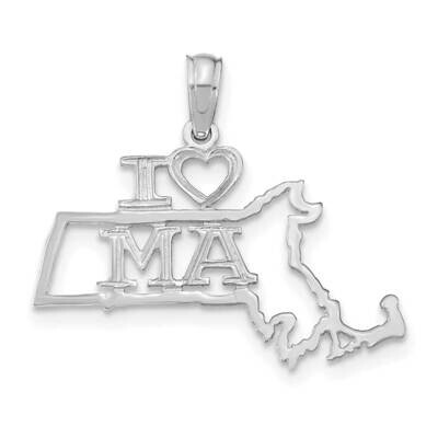 Massachusetts State Pendant 14k White Gold Solid D1166W, MPN: D1166W,