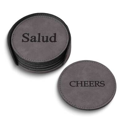 Cheers In 6 Languages Grey Leatherette Six Coaster and Holder Set GM24189, MPN: GM24189, 7971400411…