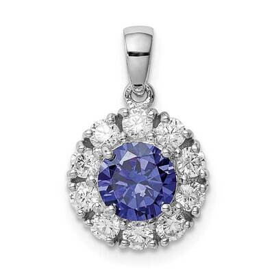 Blue &amp; White CZ Diamond Halo Pendant Sterling Silver Rhodium-plated QP5100, MPN: QP5100, 8839578142…