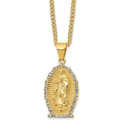 Yellow Ip with Crystal Lady Of Guadalupe Necklace Stainless Steel Polished SRN2794-24 by Chisel, MP…