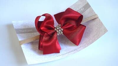 Red with gold details Bow Headband Baby Bow Headband Newborn Bow Headband Headband Red Christmas He…