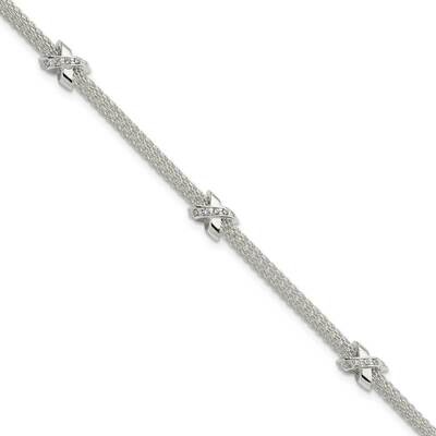 CZ Diamond xs with 1 Inch Extender Bracelet Sterling Silver Polished QG5996-7.25, MPN: QG5996-7.25,…